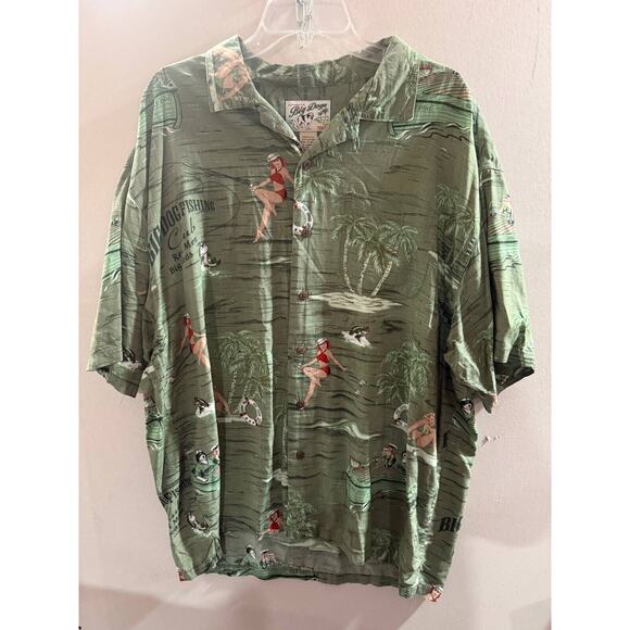 Big Dogs Other - Big Dogs Casual Shirt Mens XL Green Rayon Hawaiian Short Sleeve Collar Vintage